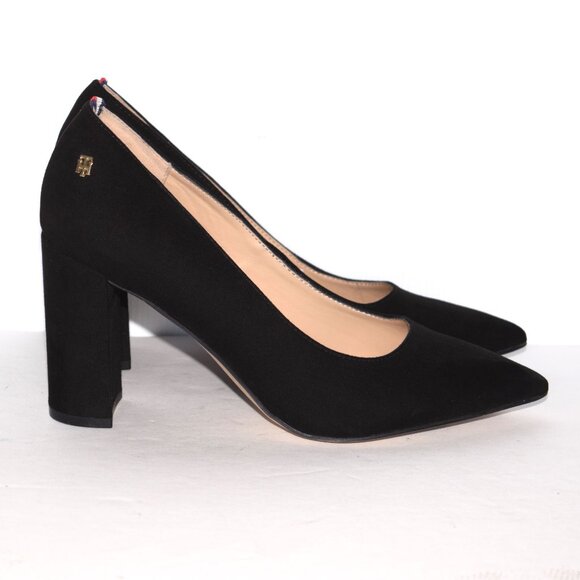 TOMMY HILFIGER Abilene Black Faux Suede Pointed Toe Heels Pumps Size 8.5 - Picture 2 of 11